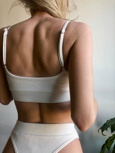 Soft Adjustable Ribbed Cotton Bralette - White JOY Underwear